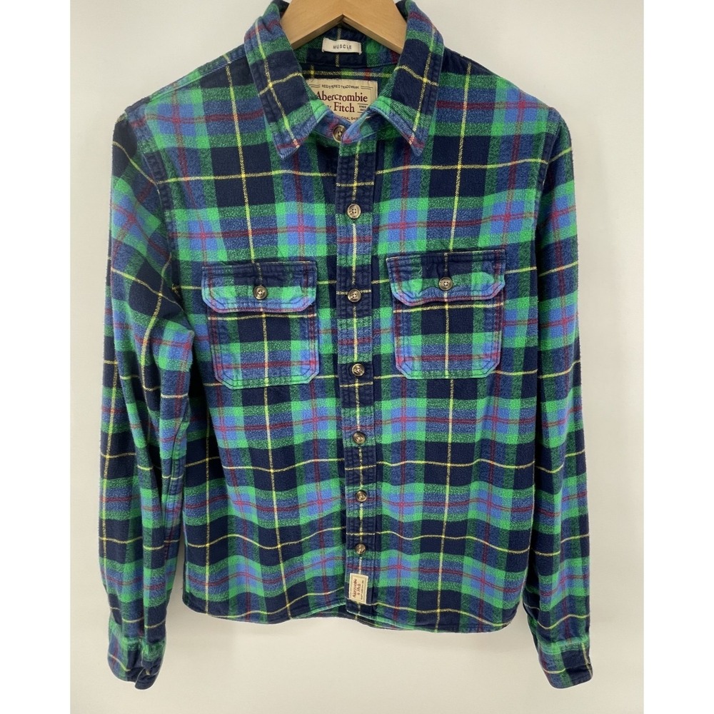 Abercrombie‎ & Fitch Shirt Men M Y2K Muscle Flannel Plaid Lumberjack 90s Preppy